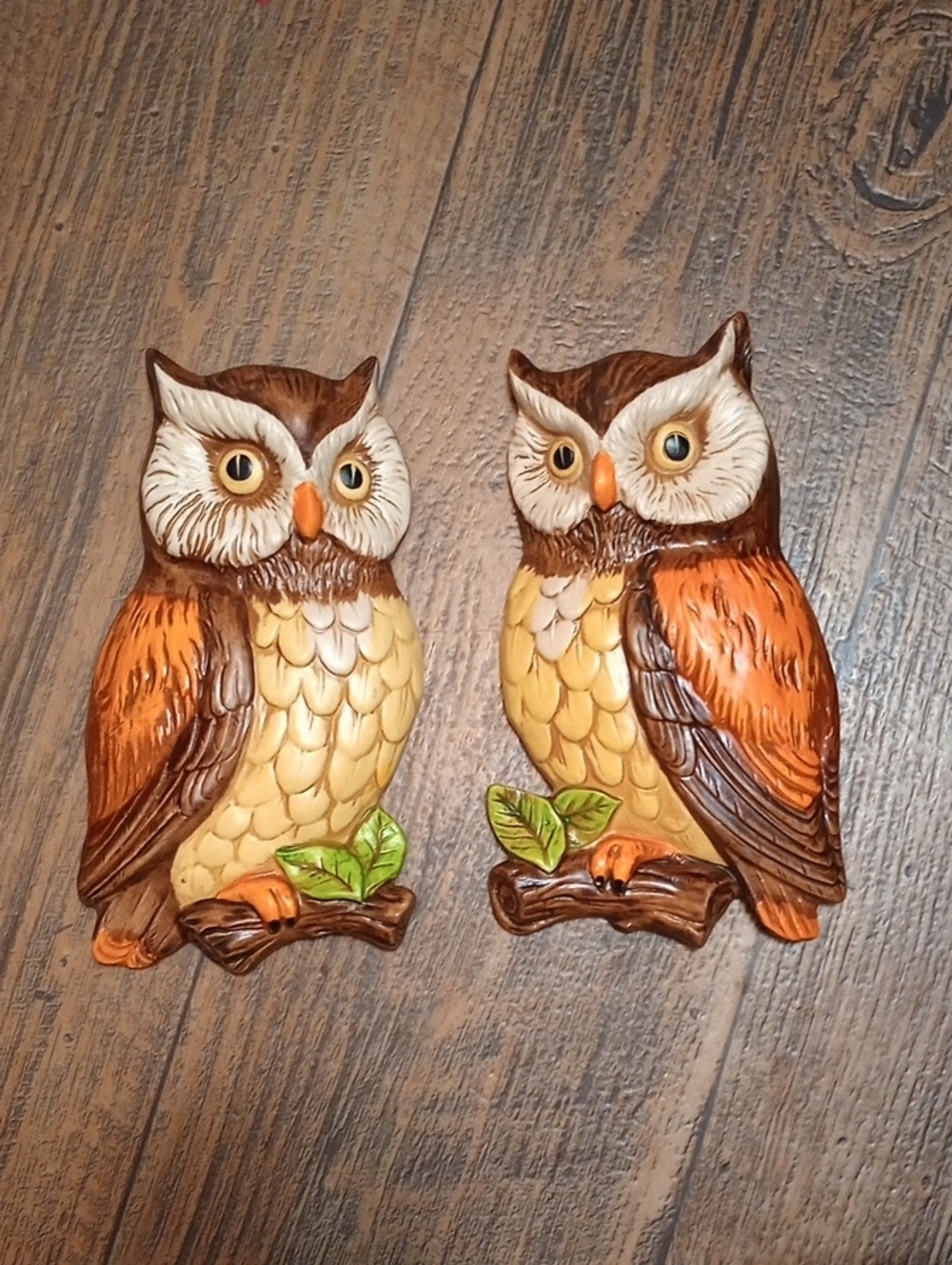 Lefton Vintage Decorative Autumn Decor  Owl Wall Plaques